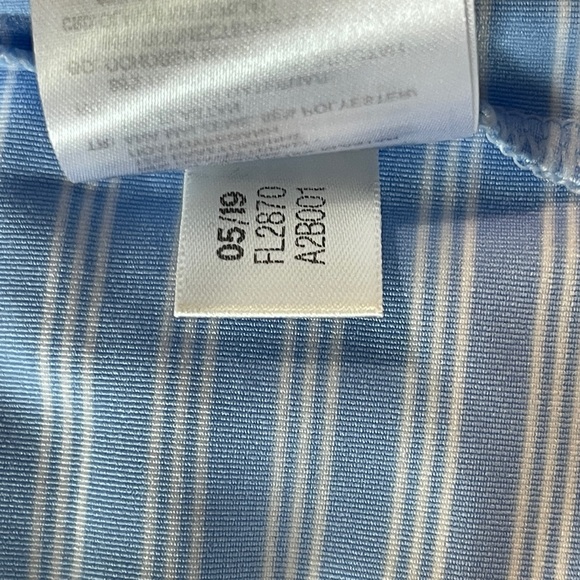 Adidas Men’s Stripe Polo Golf Shirt Light Blue and White Medium Mastercard Logo - Picture 6 of 8